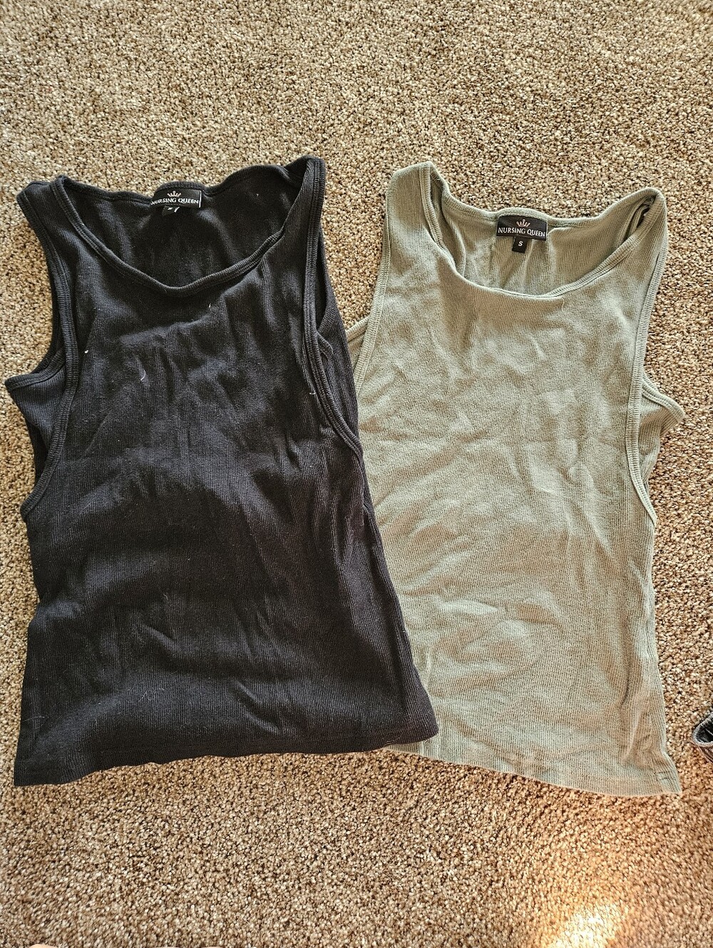 Nursing Queen Sleeveless Ribbed Tank Duo - Black & Olive Green